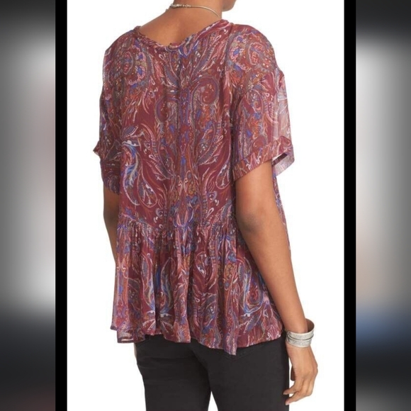 Free People Womens Paisley Purple Floral Boho Flowy Tunic Blouse Top Size Medium - Picture 4 of 7